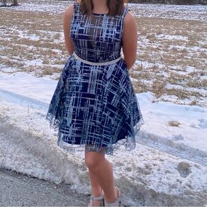 Navy/Dark Blue and Silver Formal Dress, Size Large